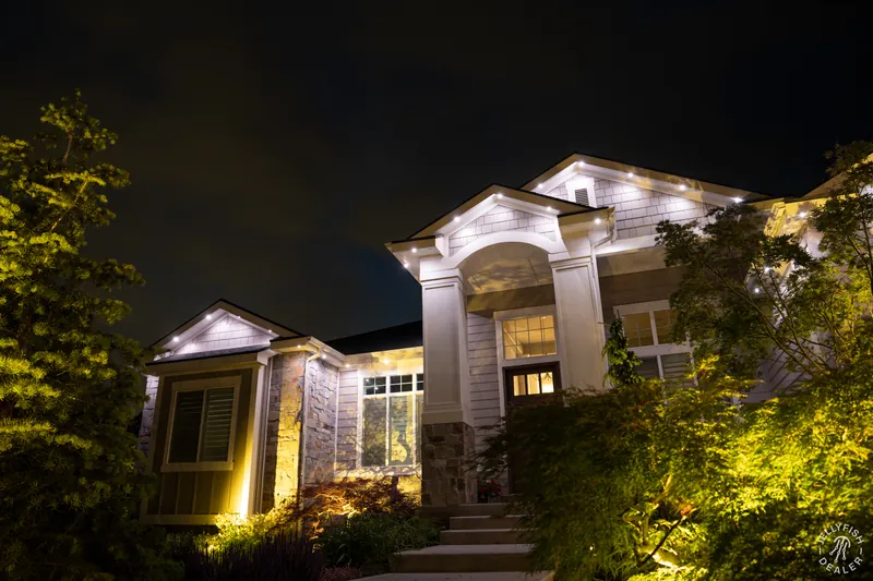 Warm-white architectural accent and eave lighting